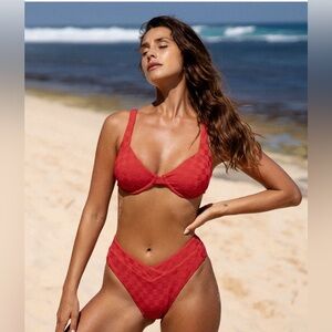 Red Textured Underwire Bikini Set - Women Swim Bikinis